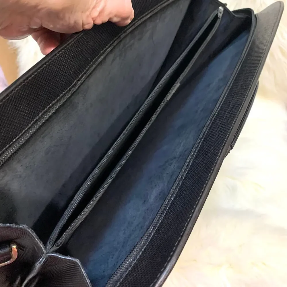 MARK CROSS Vintage Black Cross Hatch Analine Leather Briefbag Briefcase MI ITALY